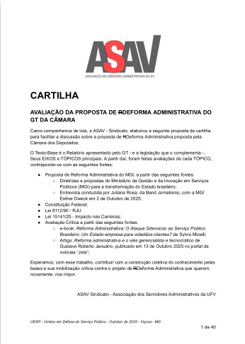 Capa da cartilha,com a logo da Asav e blocos de texto mais abaixo.