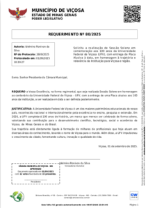 Print da primeira página do requerimento nº 80/2025. 