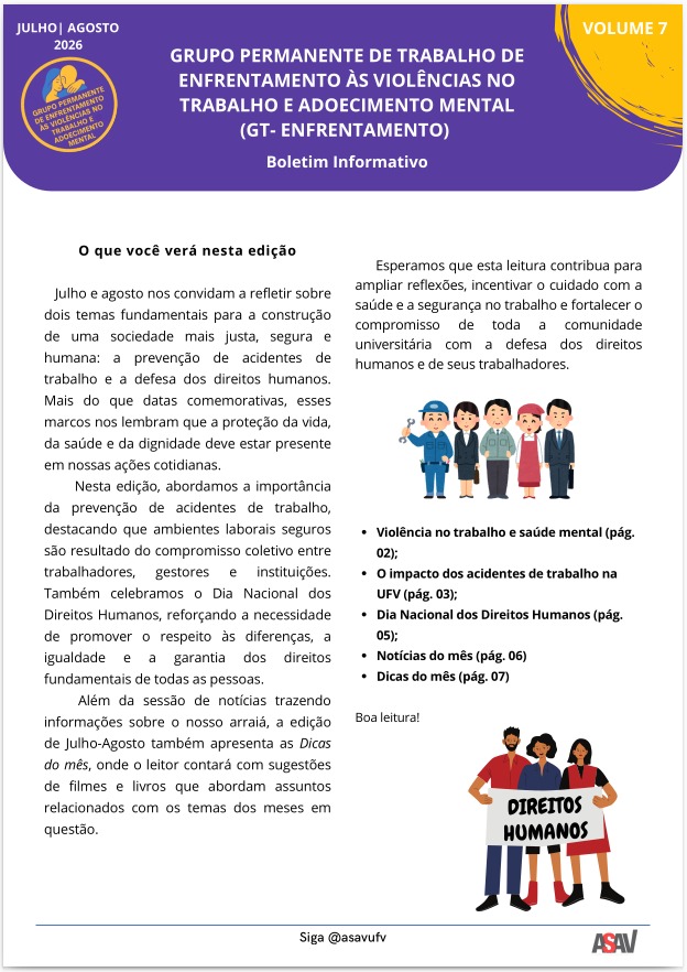 Capa do boletim de agosto de 2026. Para acessá-lo, clique.